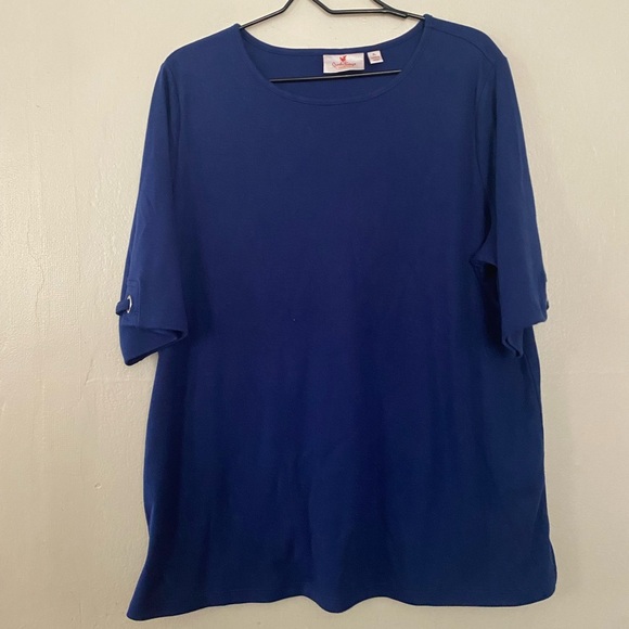 Quacker Factory Blue Short Sleeve T Shirt Women’s Size XL Tee Cotton Blend - Picture 8 of 8